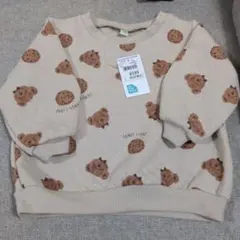 ■新品　キルト風　クマ　クッキー　トレーナー ベージュ ベビー 80cm