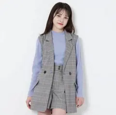 loveitok グレー系チェック ベストとショートパンツセット　140センチ