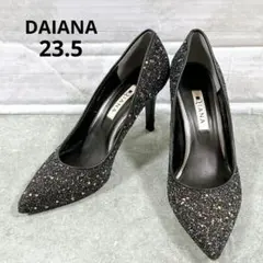 DIANA 25cm レースグリッターパンプス黒ポインテッドトゥ9cmヒール美品