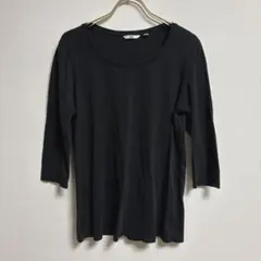 ✨定番✨ UNIQLO【XL】カットソー 丸首 五分袖 無地 シンプル 黒