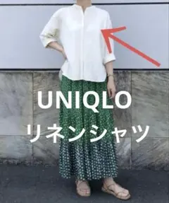 UNIQLO リネンブレンドバンドカラーシャツ 7分袖 ホワイト