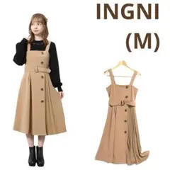 ☘️イング(am)サイドボタンプリーツ切替ジャンパースカート　巻きスカート風