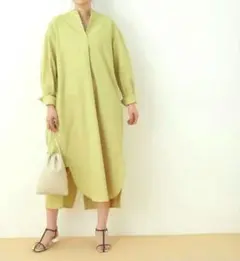 【新品タグ付き】アダムエロペ バックオープンバンドカラーロングワンピース