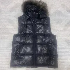 y2k お兄系 ファー ダウンベスト ブラック 光沢 ファー