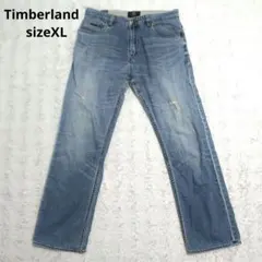 Timberland　ジーンズ　ライトブルー　ダメージ加工　革パッチ　XLサイズのサムネイル