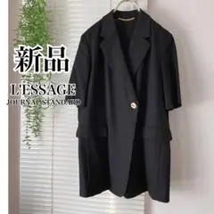 【新品】【2024SS】L'ESSAGE リネンハーフスリーブジャケット 黒のサムネイル