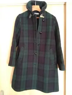 ウールチェックコート フード付き