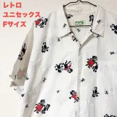 ◆80〜90s◆Alonpoint 猫　総柄シャツ　レトロポップ 古着女子