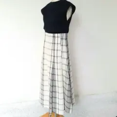 美品◎CELFORD セルフォード ワイドリブニットドッキングワンピース 黒白