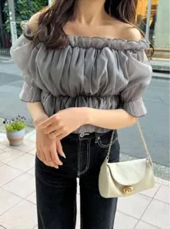 grl GRL グレイル シアーギャザーショート丈ブラウス tu541 グレー