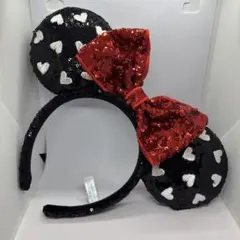 ミニーマウス風スパンコールカチューシャ　赤リボン