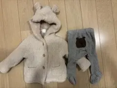 【美品】くま耳ボアアウターとくまけつタイツセット