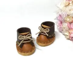 ミニチュアひも靴⑦（キャメル＆こげ茶）オビツ11 10cmぬい靴