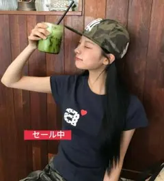 aeae Tシャツ ネイビー トップス カットソー 韓国 ロゴ ハート