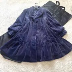 綺麗✨希少 ダブルブレスト ラムファーコート ブルゾン ネイビー系 