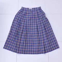 ハートフォード チェック プリーツスカート ブルー 古着 レトロ きれいめ
