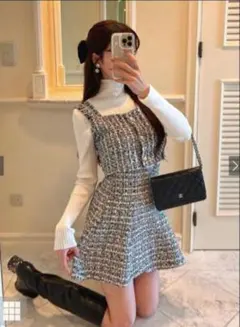 《GRL》ラメツイードビスチェ&ミニフレアスカートセットアップS（ta173）