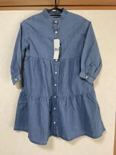 新品タグ付き！GU ティアードシャツワンピース（長袖）110㎝
