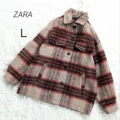 ザラ ZARA CPO シャツジャケット ブルゾン チェック ウール混 L