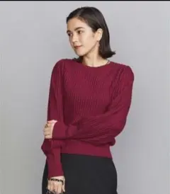 ビューティアンドユース　タックボリュームスリーブ ニット　ワインレッド