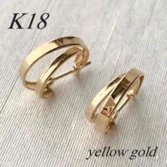 18金【2連フープピアス イエローゴールド】K18刻印入 日本製 ペア 新品！