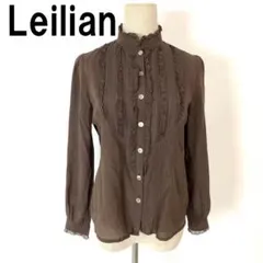 Leilian レリアン 長袖ブラウス 茶色 コットン シルク 9 B3870
