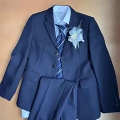 フォーマルスーツ6点セット　ネイビー 140サイズ コサージュ付　入学式　卒業式