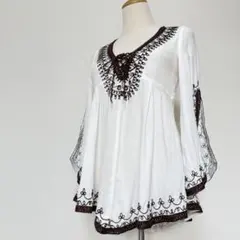 y2k フェアリーグランジ 森ガール 編み上げ 刺繍 チュニック 平成 00's