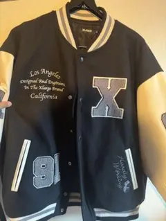 XLARGE 刺繍入りスタジャン XL ブラック/アイボリー