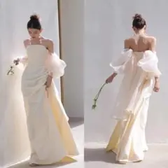 【48h以内発送】Aライン ウエディングドレス 袖付 オフショル 花嫁 前撮り