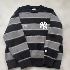 MLBワッペン刺繍 マルチボーダークルーネックニット