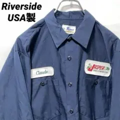 T-195 RIUCA ワークシャツ 刺繍 企業物 L 紺 USA古着