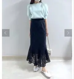 完売品　18,700円　シアー　チェック柄 マーメイドスカート ヘム　ブラックのサムネイル