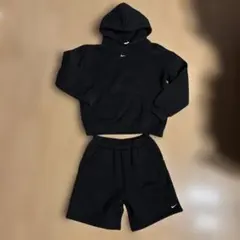 韓国子供服キッズ パーカー ショートパンツ セットアップ ブラック裏起毛