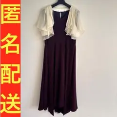 【匿名配送】ワインレッド フレアパーティードレス シフォンショール付き