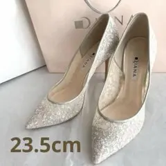 DIANA グリッター チュール パンプス プラチナ　9cmヒール　23.5