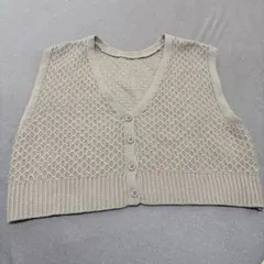 ベージュ Vネック ニットベスト ボタン付き