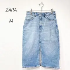ザラ デニムスカート M ひざ丈 スリット コットン 人気 春夏0902