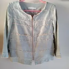 ノーカラージャケット ライトブルー フリンジ