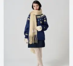 【値下げしました】厚手フリンジマフラー クリーム色