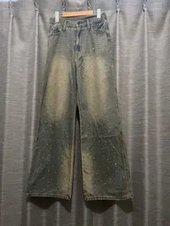 ラインストーンストレートデニムパンツ