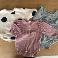 お得！韓国子供服　　ロンパース3点セット（水玉・無地・フリル）