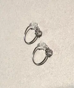 クリスタルラインストーン　シルバーフープイヤリング