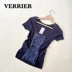 未使用品タグ付 定価19950円 VERRIER 半袖ニット 4 ネイビー 綿