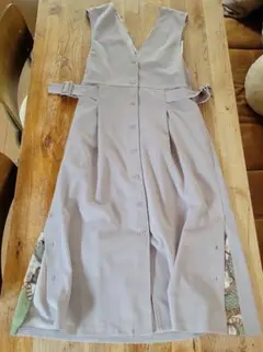 グレー Vネック サロペット ウエストベルト付き