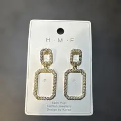 【新品】S925ポスト♡韓国デザインスクエア パール ビジュー ピアス ゴールド