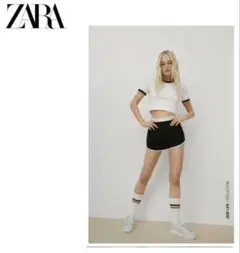 ZARA ザラ　クロップド丈Tシャツ　コントラストトリム　リンガーTシャツ　白黒