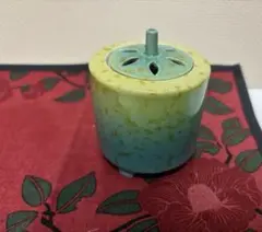 九谷焼　陶器製 香炉 青緑と黄色のグラデーション