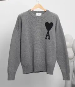 AMI PARIS グレー ハート刺繍 クルーネックセーター M