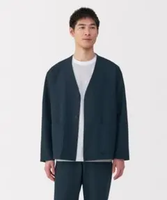 無印良品 MUJI 風を通すストレッチサッカーカーディガン ダークネイビー Mのサムネイル